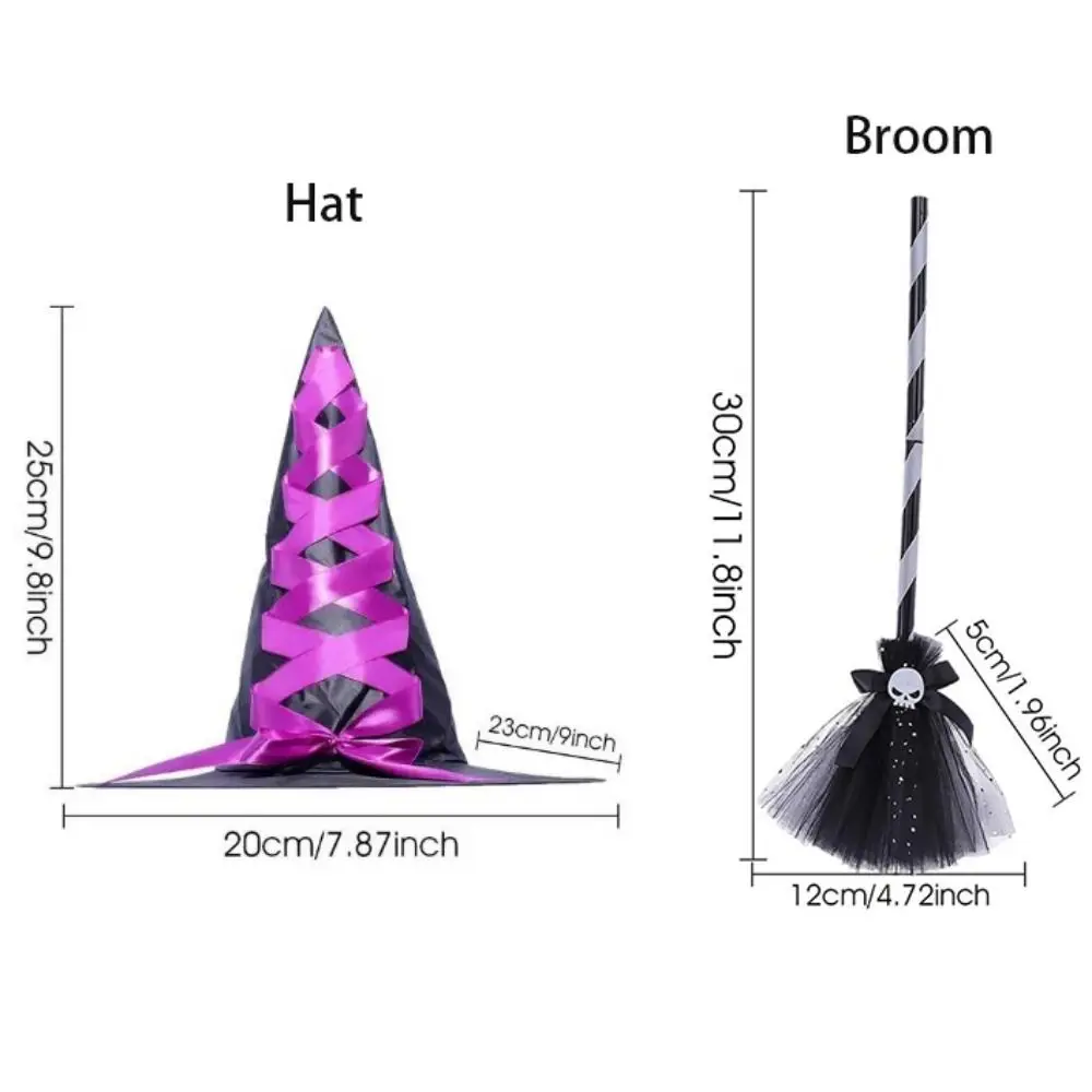 Multi-color 3D Halloween Witch Hat Cartoon DIY Halloween Broom Ornaments Eye-catching Witch Dress Up Ornaments Fancy