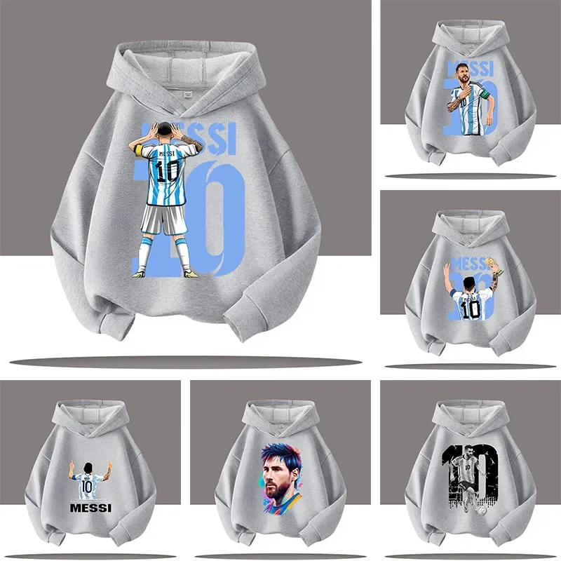 

Football Star Messi Children's Hooded Hooded Sweatshirt Boys' Sportswear Cartoon Print Pullover Casual Autumn Winter Kid Clothes