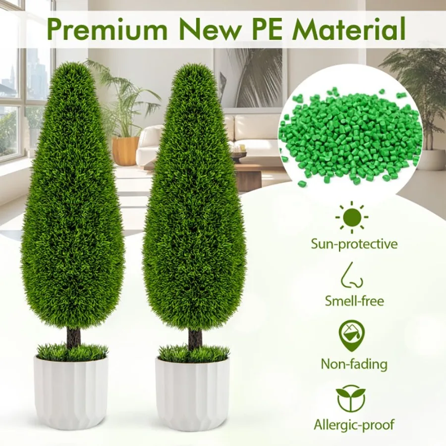 Paquete de 2 casquillos en forma de lágrima de cedro artificial de 3 pies con recipiente de plástico para vivero