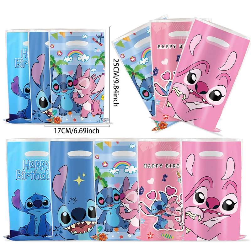 Disney Lilo & Stitch Party Gift Bag Plastic Blue Stitch Pink Angel Goodie Gift Bags for Kids Birthday Party Decor Baby Shower