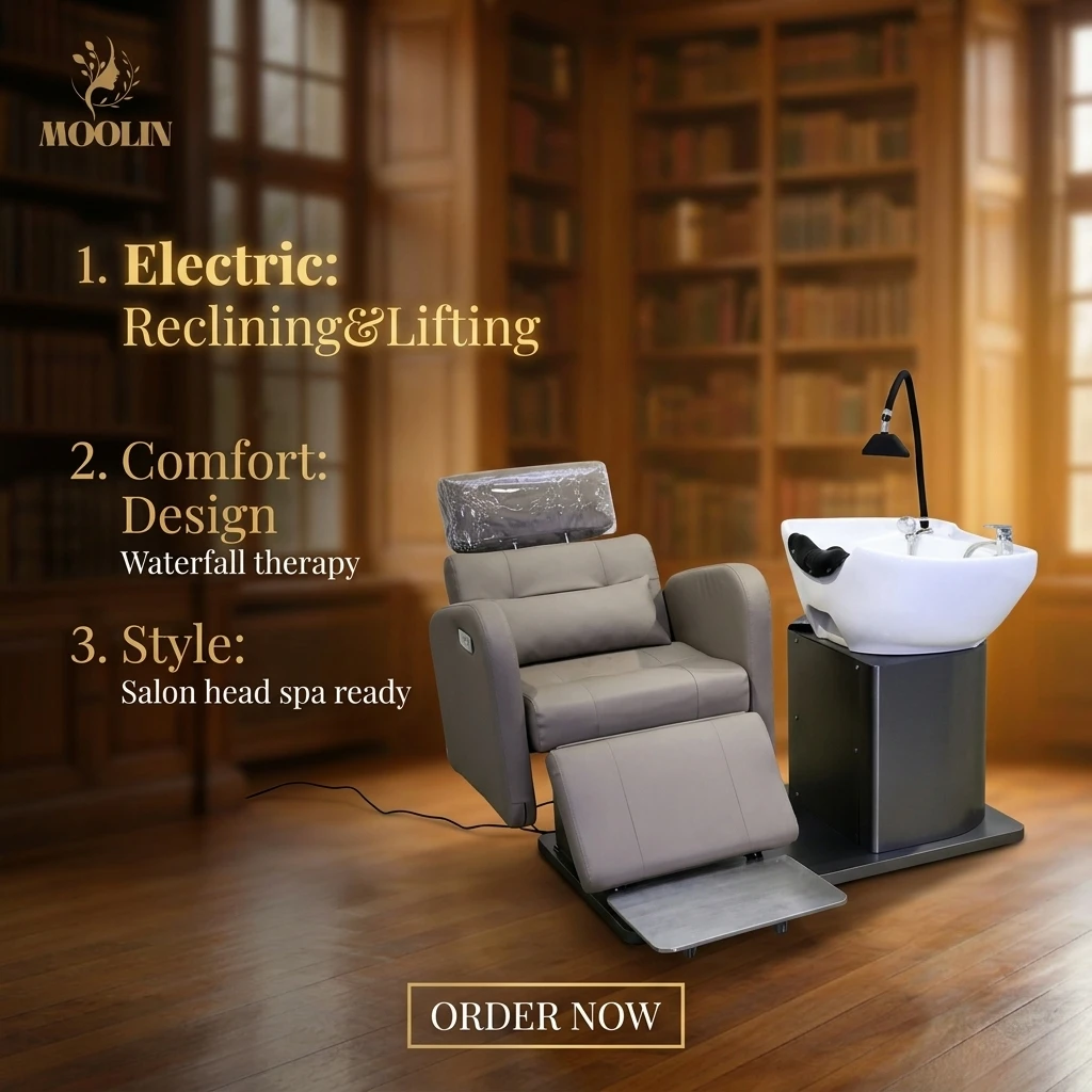 Head Therapy BedMOOLIN Luxury Hair Salon Beauty Spa Electric Shampoo Chair Lifting Adjustable Massage Shampoo Bed With Waterfall
