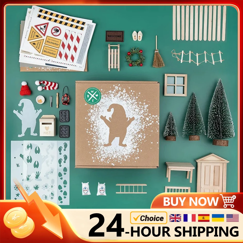 Puppenhaus Weihnachten Dekore Mini Tür Weihnachten Set Miniatur Gnom Zubehör Holz Elf Tür Set fantastische Geschenke für Kinder