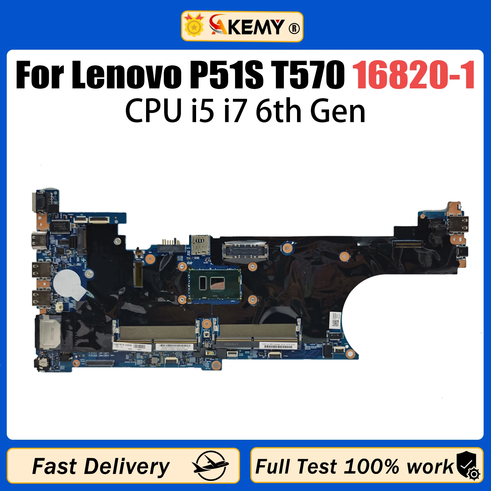 For LENOVO P51S T570 Notebook Mainboard 16820-1 with I5 i7 6th Gen CPU 01ER445 01ER461 Laptop Motherboard Full Tested