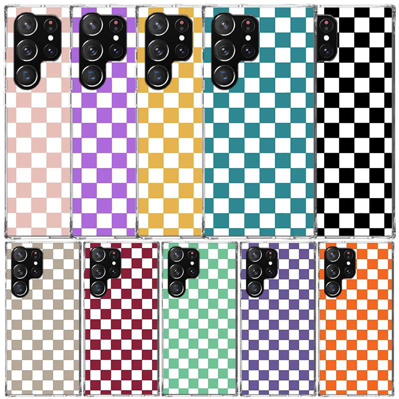 Coque Souple Rétro Classique Motif Échiquier pour Samsung Galaxy S25 Edge S26 S24 S23 Ultra S22 S21 Plus S20 FE Imprimée