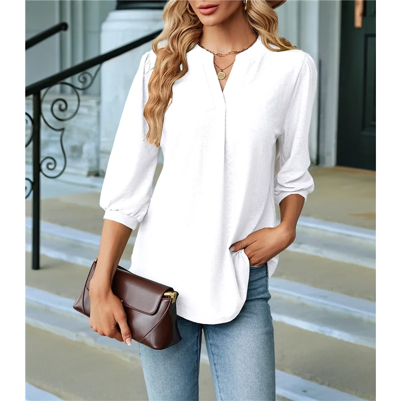 

AOAO-Womens Summer Business Casual Blouses V Neck Short Sleeve Shirts Hollow Out Cute Lace Tops