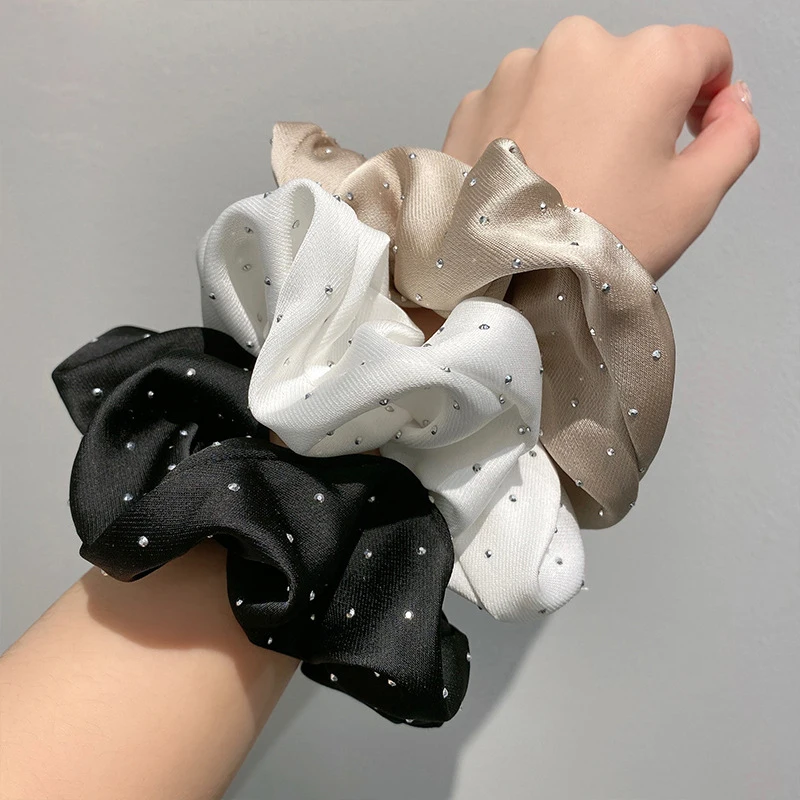 Fashion Korean Silk Rhinestones Scrunchies for Women Summer Elegant Elastic Hair Band Girls Ponytail Hair Rope Hair Accesories