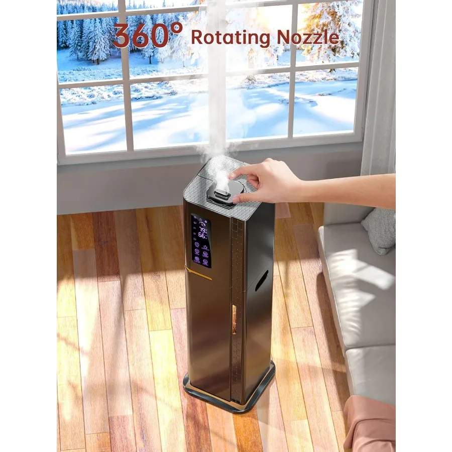 เครื่องเพิ่มความชื้นในอากาศขนาด 2.64 แกลลอน สำหรับห้องนอน ห้องขนาดใหญ่ ให้ละอองน้ำร้อนและเย็น ครอบคลุมพื้นที่สูงสุด 500 ฟุต เติมน้ำด้านบน พร้อมไฟสร้างบรรยากาศ 3 โหมดการพ่นไอน้ำ ตั้งเวลาได้ 24 ชั่วโมง