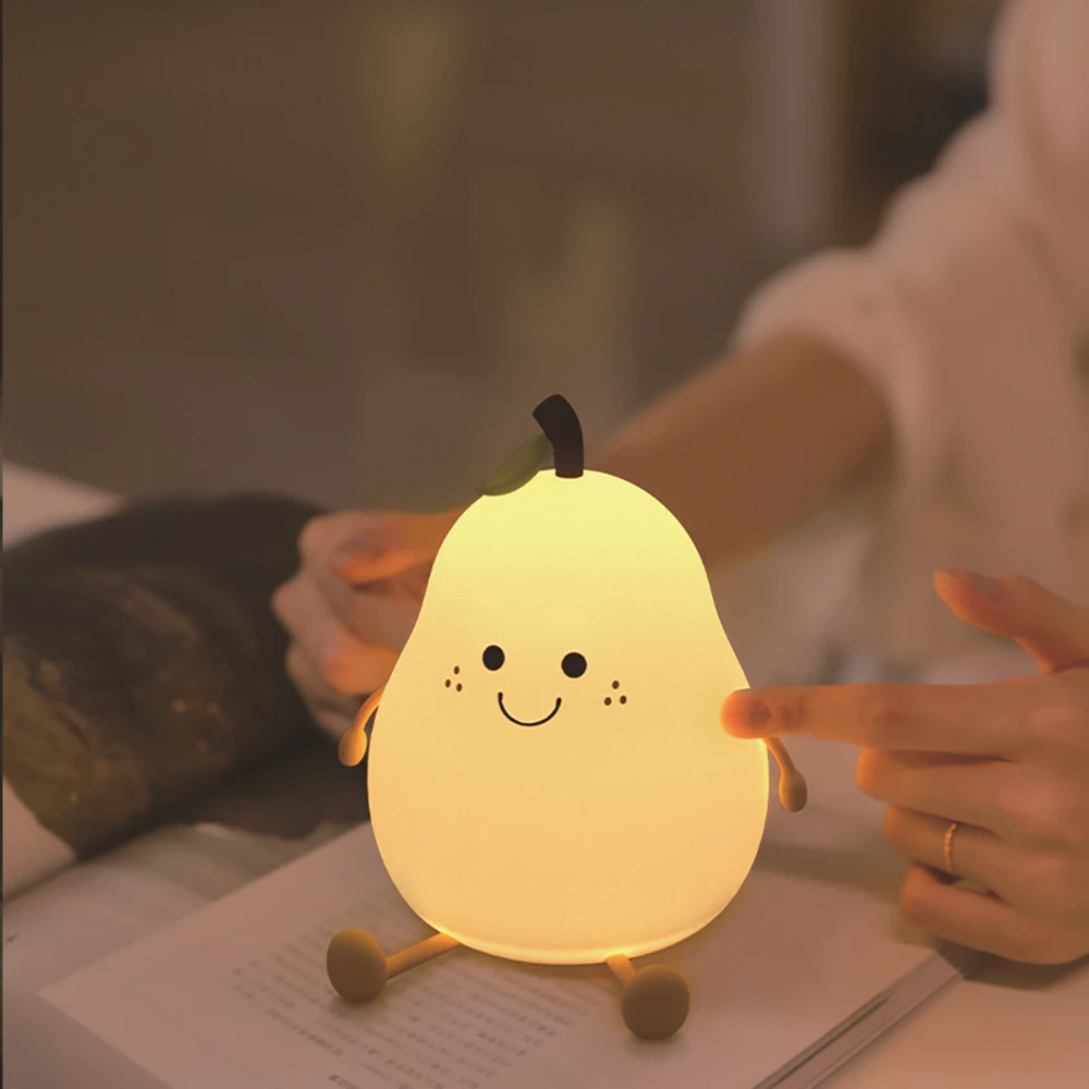 LED Pear Shape Touch Lamp Rechargeable Silicone Night Light Colorful Dimming Bedside Table Light for Kid Gift Bedroom Decoration