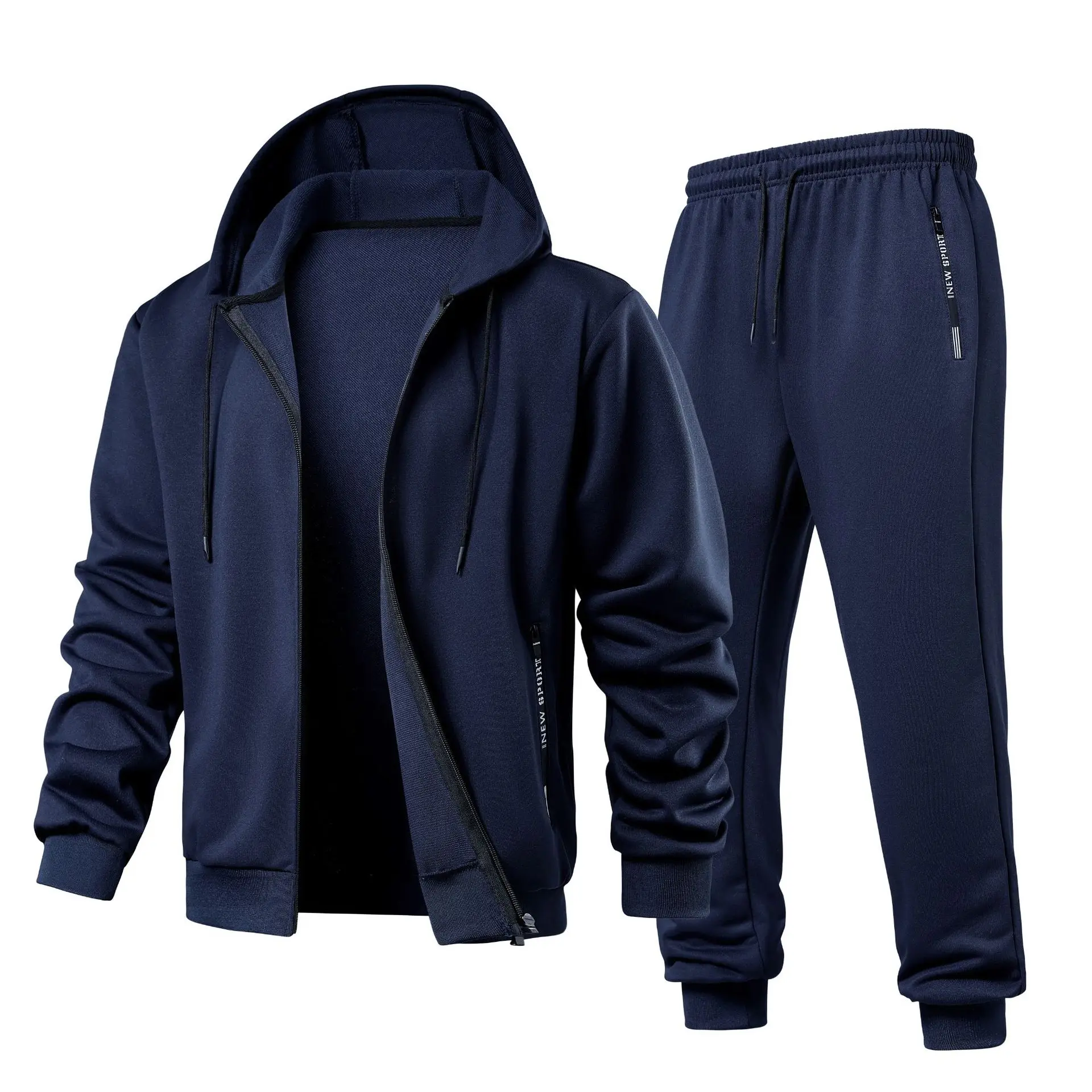 Winter Thin 2pcs Men's Running Sets Quick Dry Training Sports Set Hooded Fitness Outfit with Jacket and Pants Active Wear