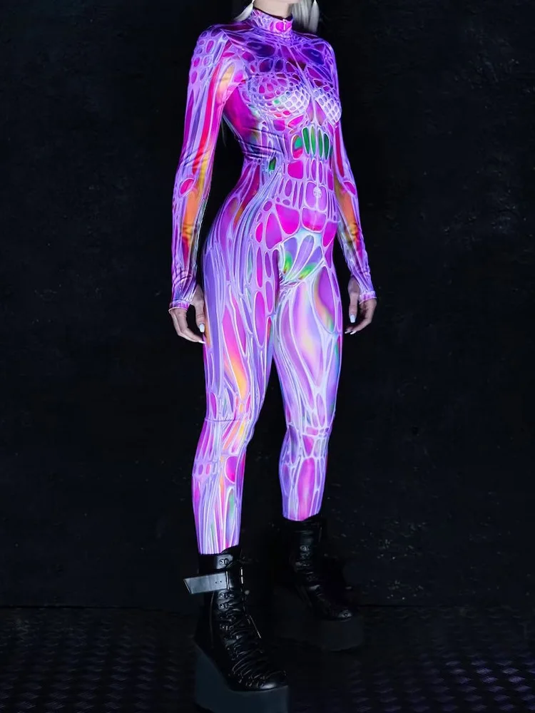 2023 New Halloween 3D Digital Multicolour Printing Holiday Women Kids Cosplay Rainbow Sexy Skinny Jumpsuit Costume Bodysuits