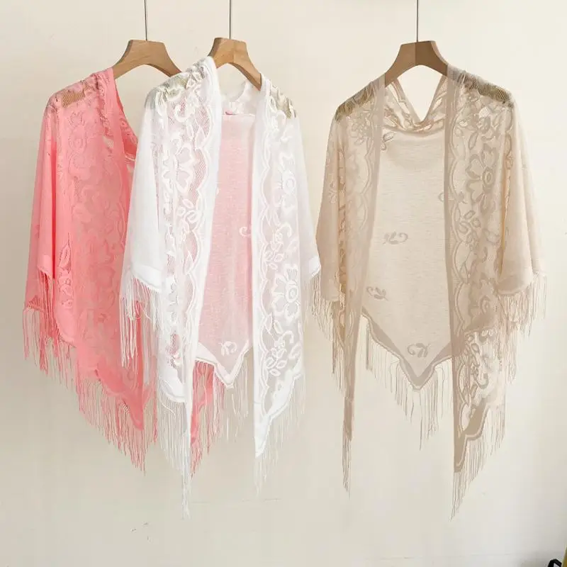 Cárdigans con cuello en V y borlas para mujer, accesorios de boda, chal hueco multicolor, capa para fiesta de graduación, chal de tul para fiesta