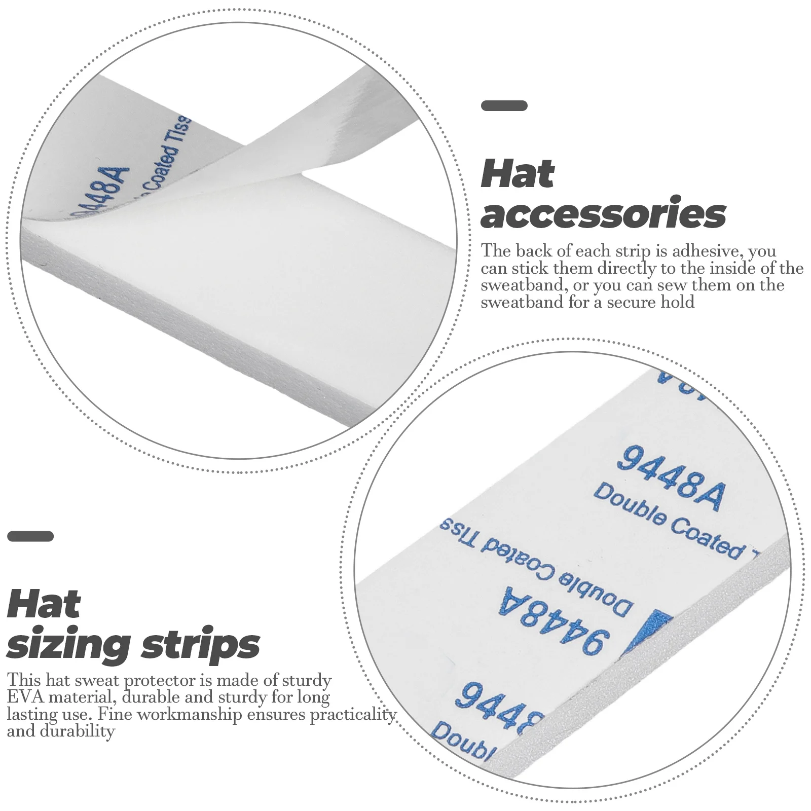 

30pcs Hat Sweatband Liners Black Cap Absorbent Protectors Size Reducer Tape Adhesive Foam Strips for Fedora Cowboy