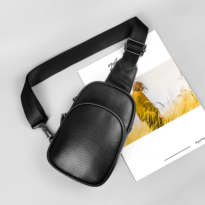 

Genuine Leather Small Sling Bag Casual Crossbody Shoulder Chest Cell Phone Purse Fanny Packs Gifts for Women Men Black