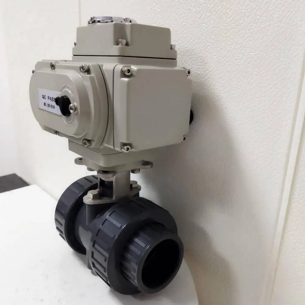 DN15 ~ DN100 صمام كروي بلاستيكي كهربائي عالي الحرارة بمحركات CPVC/PVDF صمام كروي الاتحاد الحقيقي لمعالجة المواد الكيميائية والمياه #1
