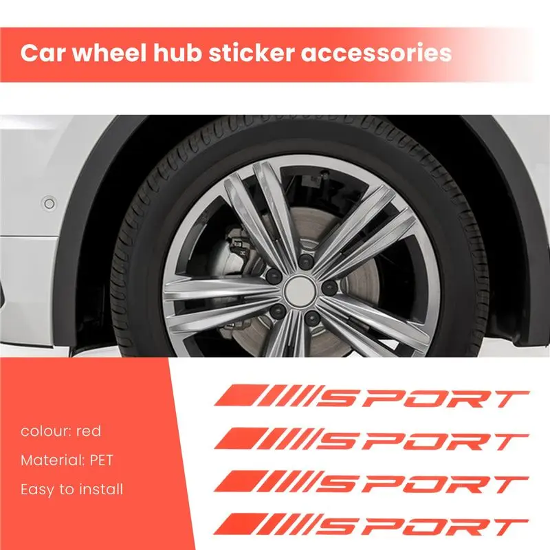 AC34-Sport Decal Sticker Wheels Rims Racing Car Sticker Self Adhesive Car Door Rims Wheel Hub Decal Accessories 4PCS , Red