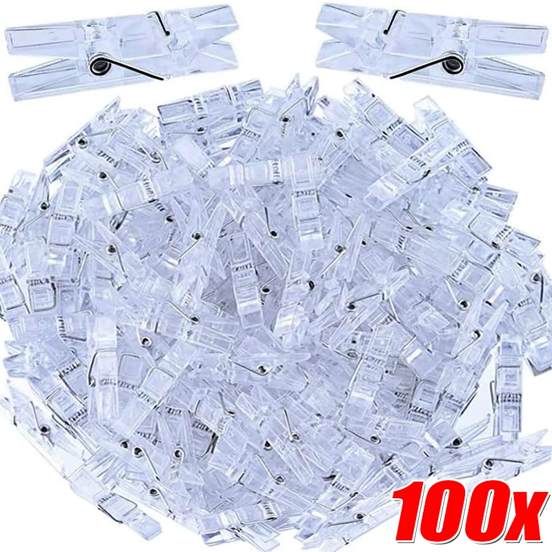 100/50Pcs Mini Clear Photo Clip Transparent Spring Hanging Clips Plastic String Light Peg Paper Clamp Party Festival Decoration