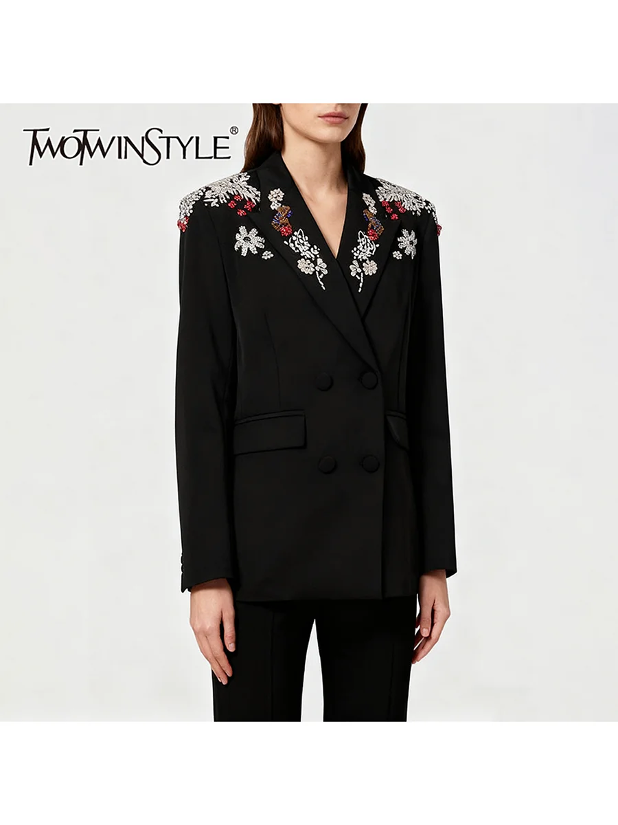 

TWOTWINSTYLE утягивающий роскошный пиджак из бисера для женщин, туника с лацканами и длинными рукавами, темпераментный пиджак, женская одежда, новинка