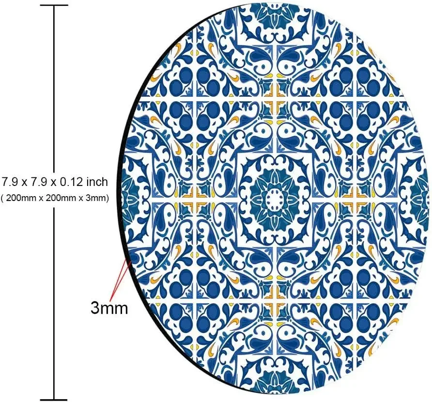 Mouse pad custom Moderate thickness Mouse Pad Portuguese Tile Print Office Present Mouse Mat Moroccan Tile Round Mouse Pad