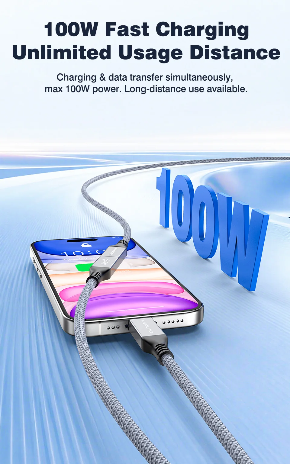 UGOURD Typ-C Verlängerungskabel 20Gbps USB3.2 Gen2 PD100W Schnellladung Vollfunktions-USB-C-Stecker auf -Buchse Geflochtenes Daten- und Videokabel – Detail 3