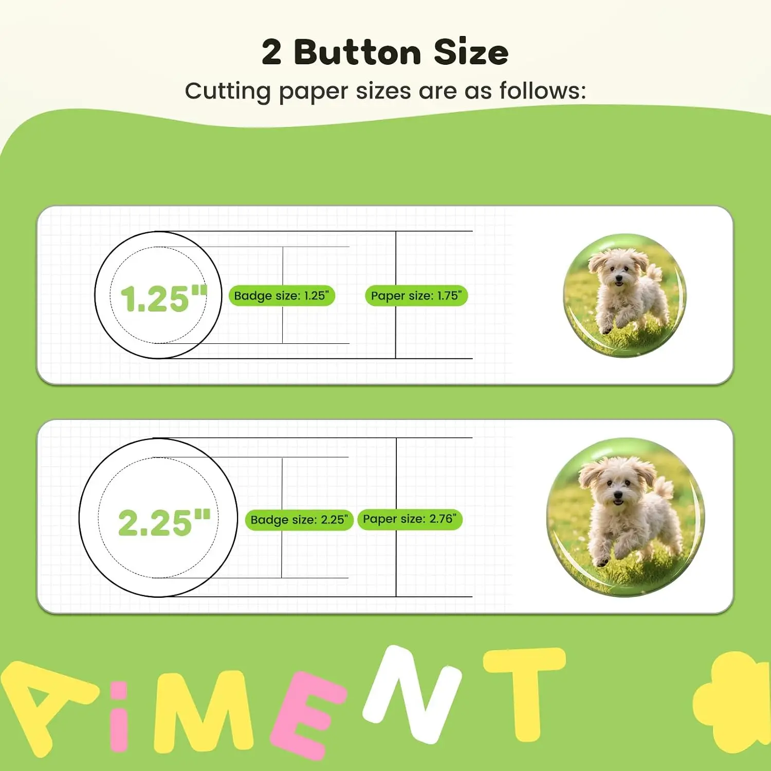 Button Maker Machine Multiple Sizes 200Pcs, Badge Maker 1.25+2.25 inch for Kids, Badge Press Machine with 200 Sets Button Making Supplies & Cutter & Cutting Mat (Green, 32/58mm)