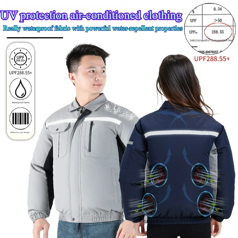 Summer Cooling Fan Jacket Men's Air Conditioning Refrigeration Clothes Women Overalls Jackets Waterproof Uv-proof Fishing Coat