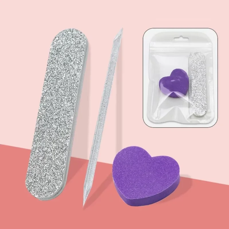 3pcs Manicure Tool Set Crystal Dotting Pen Heart-shaped Block And Wooden File For Polishing And Shaping Nail Care Accessories