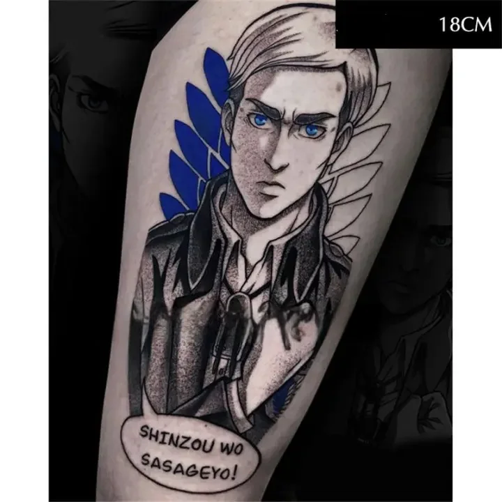 

Временные татуировки в стиле аниме, мультяшная атака на Титанов, Эрвин Смит, водостойкая поддельная татуировка, реалистичная боди-арт, татуировка, наклейки на тело