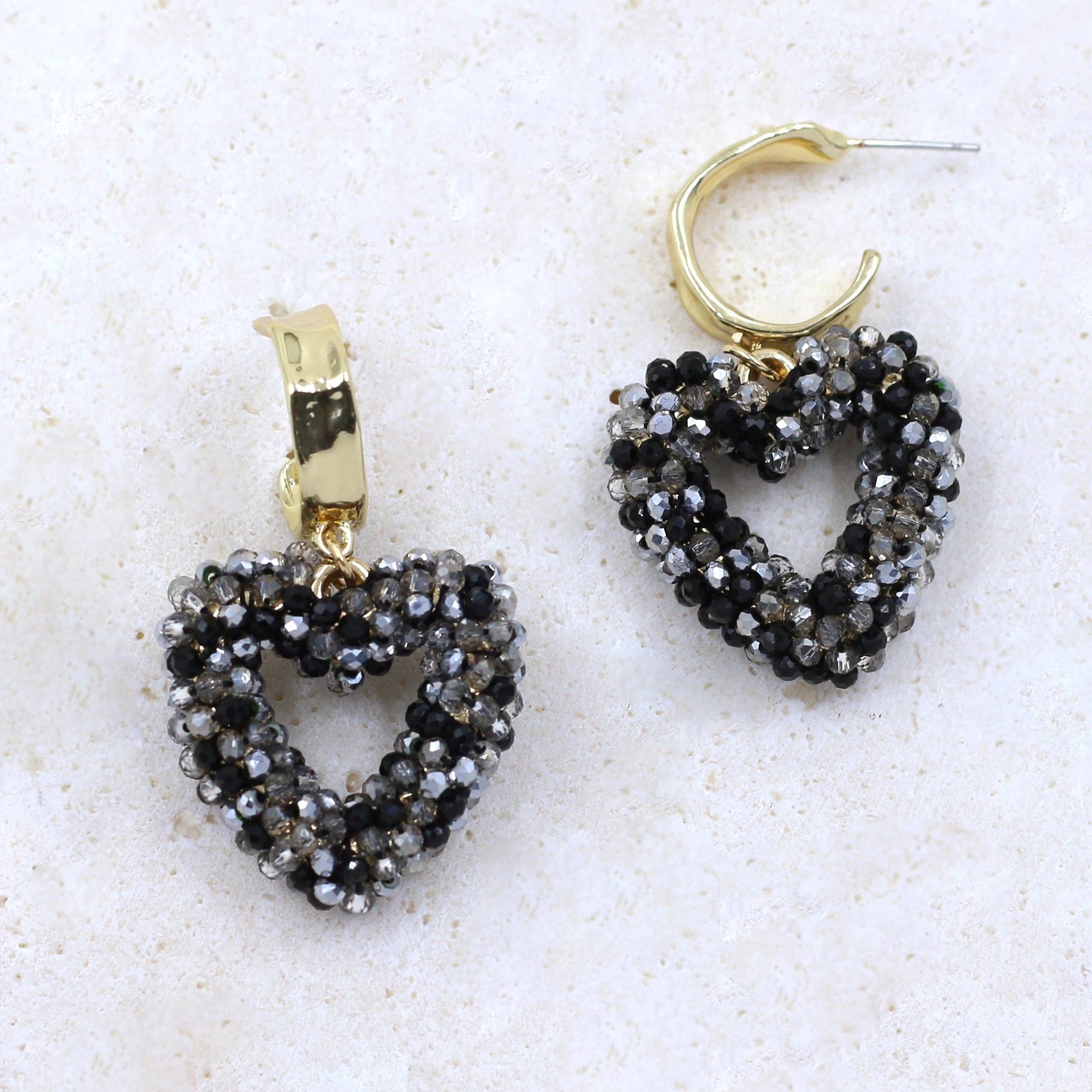 INKDEW Heart Shape Drop Earrings C-Type Metal Ear Handmade Crystal Beads Earrings For Women Big Long Earrings Jewelry EA093