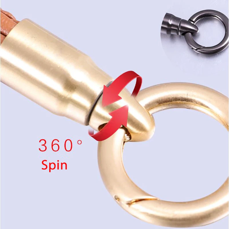 Fashion Top Grade Designer Metal Rotating Bullet Keychain Men Women Leather Car Key Chain Alloy Auto Keyring Pendant Accessories