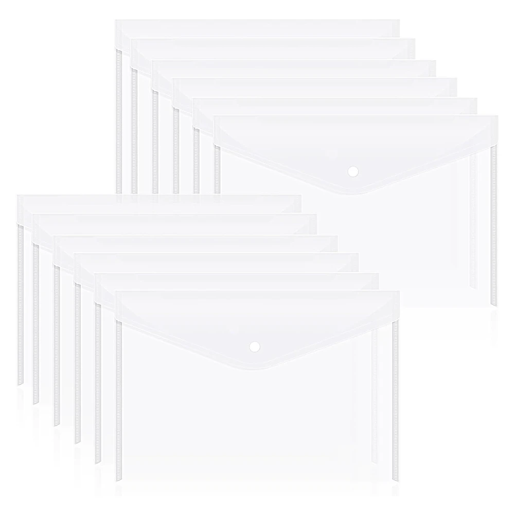 【قطرة السعر! !】12 قطعة من مظاريف المستندات البلاستيكية مع إغلاق سريع للمستندات بحجم A4، ومجلدات البولي إيثيلين للمدرسة والمورد