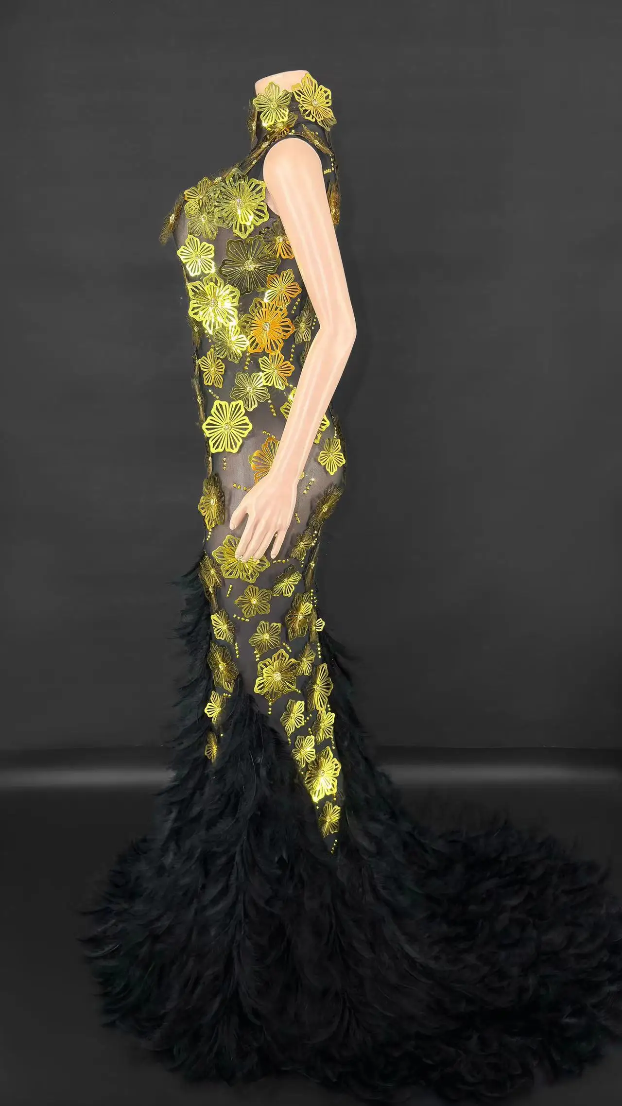 ZD Singer Club Stage لامعة حجر الراين الريش النسيج فستان الزفاف مساء ثوب الحفلات #5