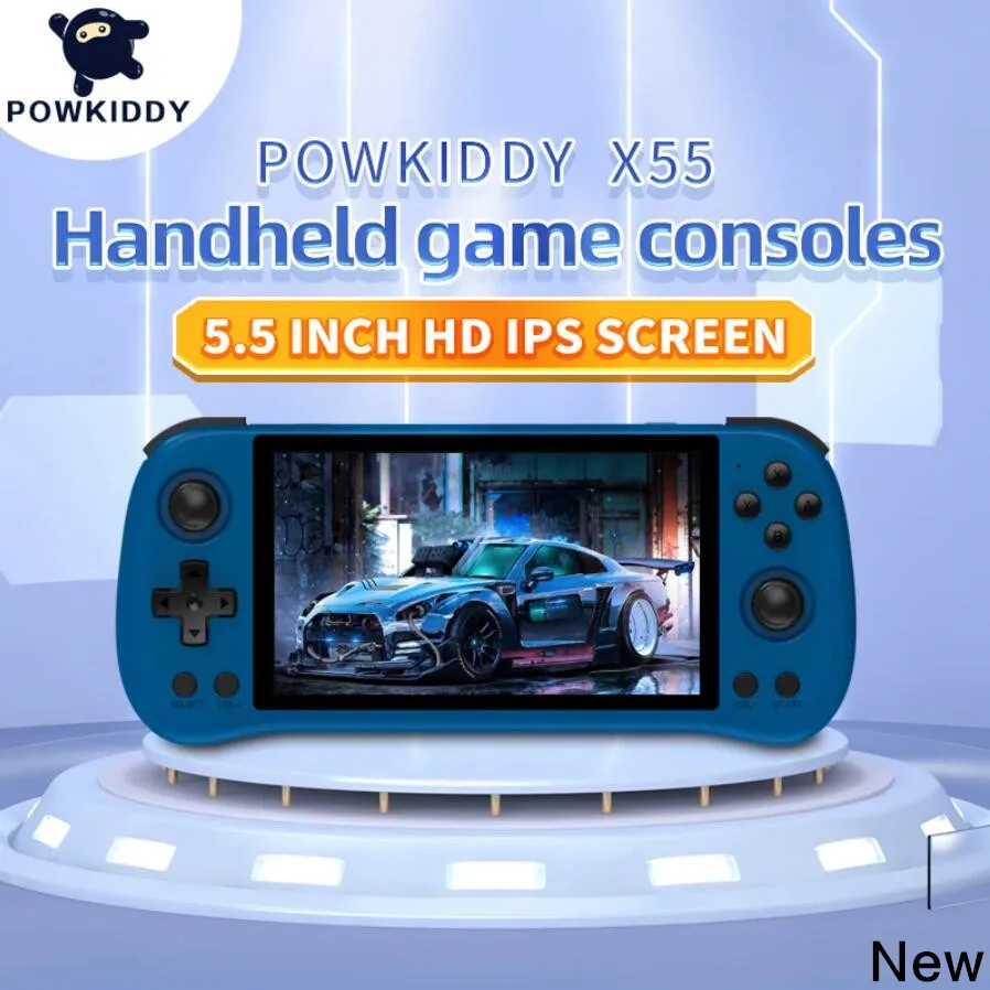 New POWKIDDY X55 Handheld Game Console 5.5 inch IPS Screen RK3566 Open Source Retro Console TV Out Video Games Player Kids Gift