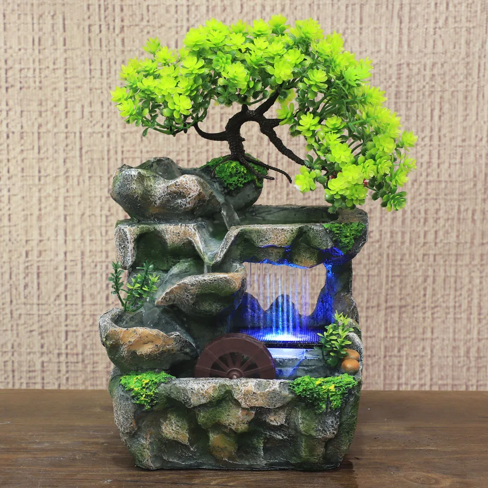 

Desktop Small Rockery Simulation Tree Flowing Water Fountain And Rain Scenery for Meditation Yoga Room Creative Decorative