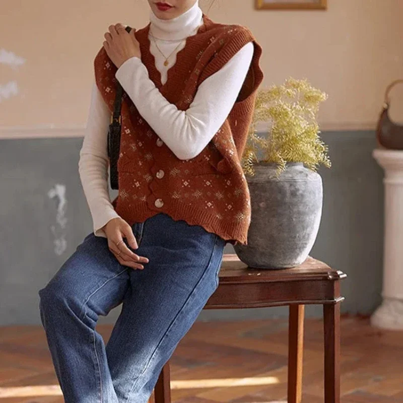 Waistcoat V-Neck Vintage Lady Sweaters Cardigan Clothing Promotion Sales New In Knit Vests for Women Aesthetic Smooth Formal Y2k