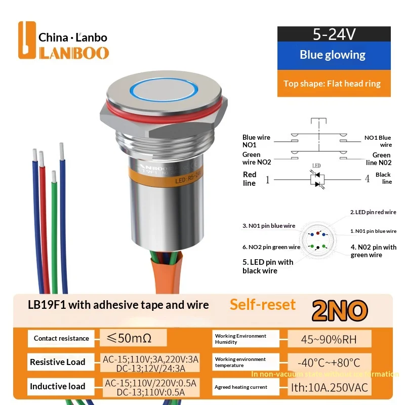 LANBOO F1 serie 19mm miniatuur waterdichte epoxy-geïsoleerde IP67 verlichte drukknop, vergelijkbaar met Bole-stijl - afbeelding 1