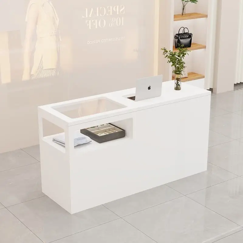 

Antique Red Wooden Reception Desk Small Front Desk for Women Clothing Store Beauty Salon