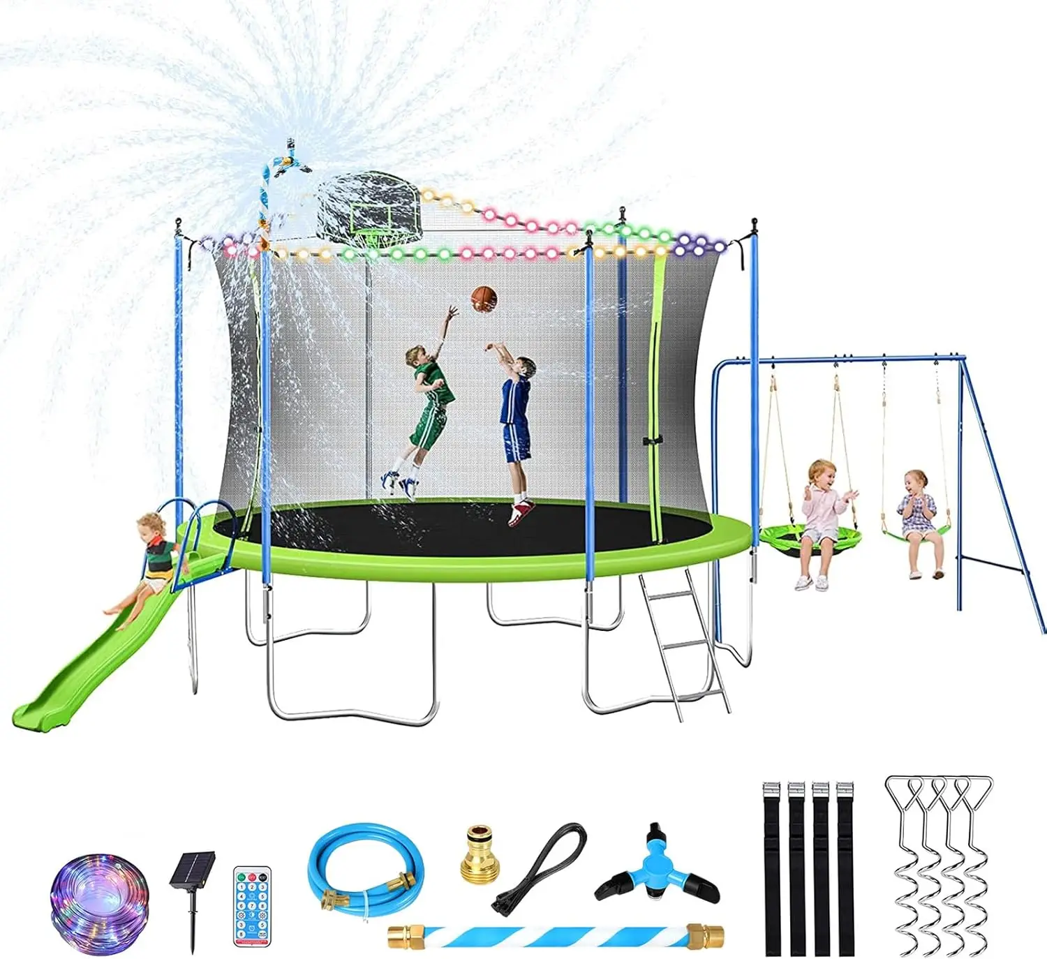 12   with Slide and Swings,  Approved Large Recreational Trampoline with Basketball Hoop and Ladder,Outdoor Ba