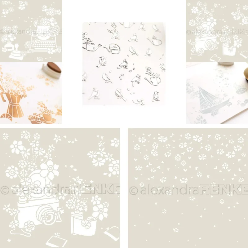 Pochoir de découpe en métal à motifs floraux, clavier de machine à écrire et thème café, pour la décoration de scrapbooking et de journal intime, et la création de cartes DIY