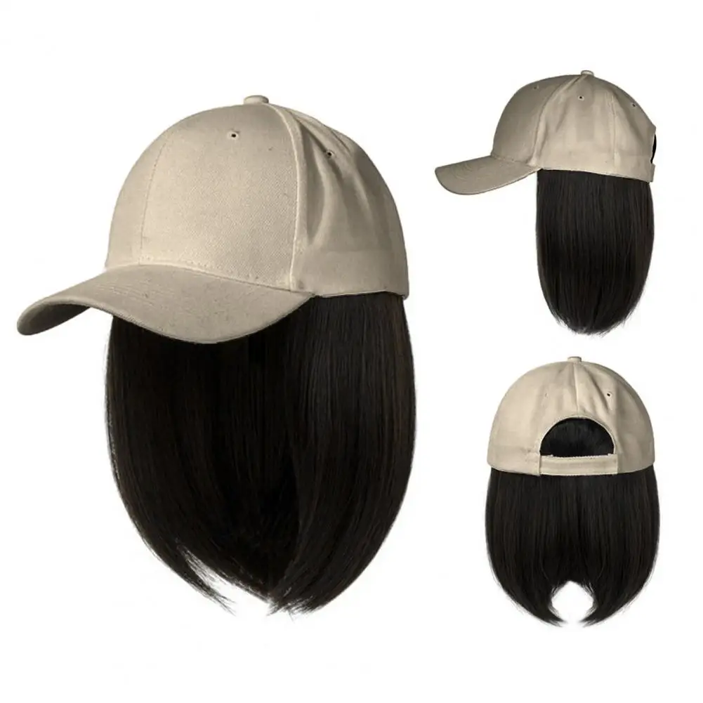 

Бейсбольная шляпа, короткий прямой парик, натуральное термостойкое высокотемпературное волокно, коричневая, черная шляпа из синтетических волос для девочек