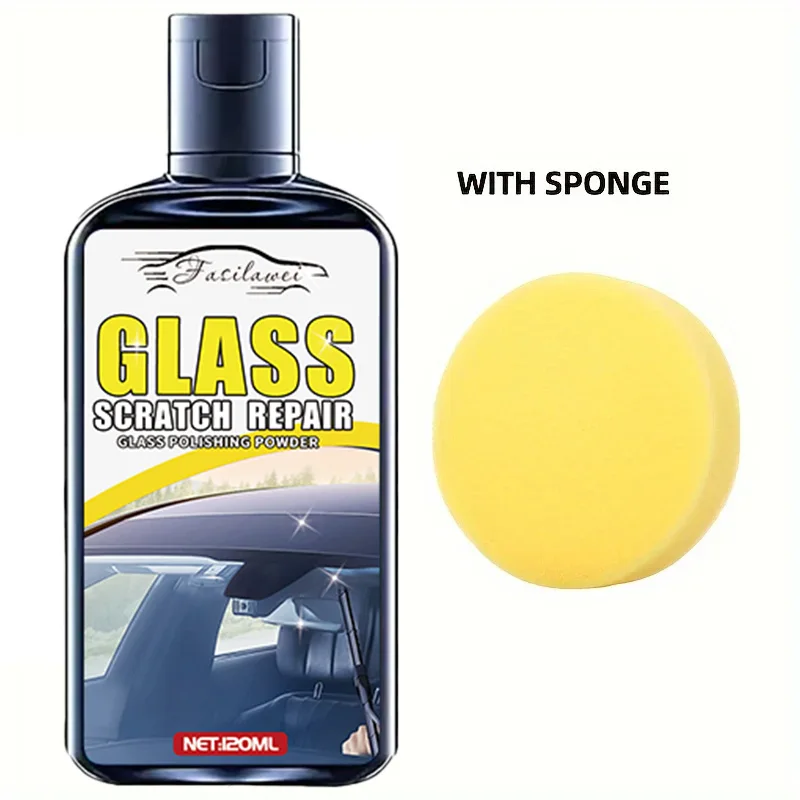 新しいガラス傷修復ペースト - 車の窓と浴室のシャワーのガラス研磨、窓ガラスの傷修復、スポンジ付き。