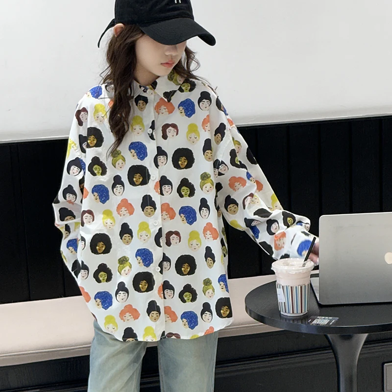 

Girls' shirts for spring and autumn, children's stylish long sleeved tops, new styles for girls and adults, autumn full printed