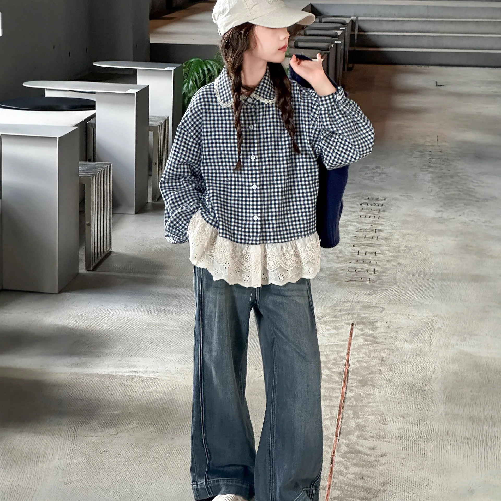 

Two-piece Set Lace Shirt Cardigan Grils Children New Spring Autumn Fashionable Sweet Cute Casual Comfortable Soft