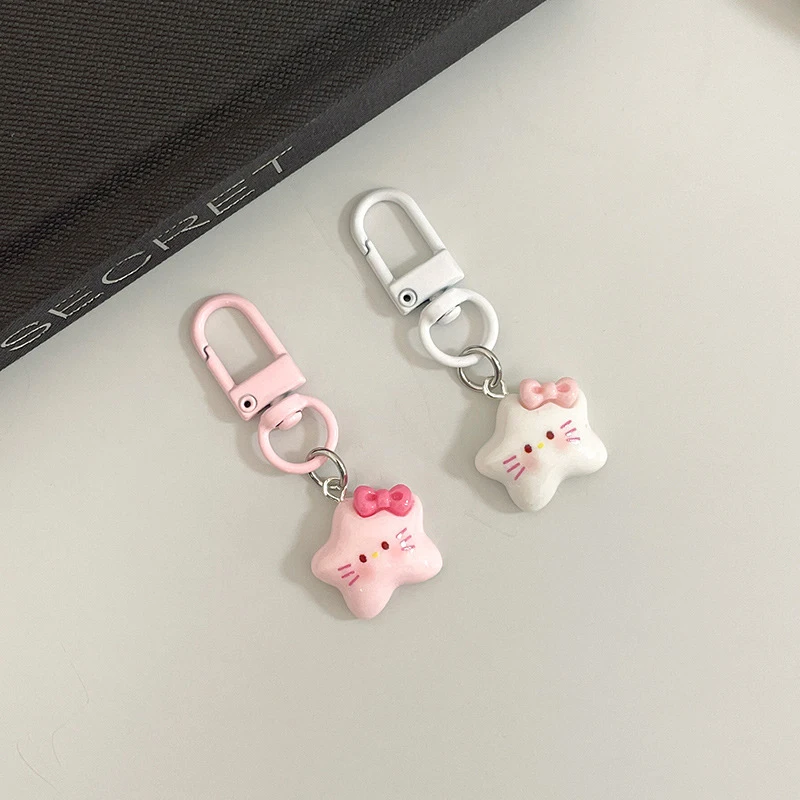 Cute Pentagram Cartoon Cat Resin Kawaii Cartoon Keychain School Bag Pendant Couple Friends Classmates Gift Accessories image 3