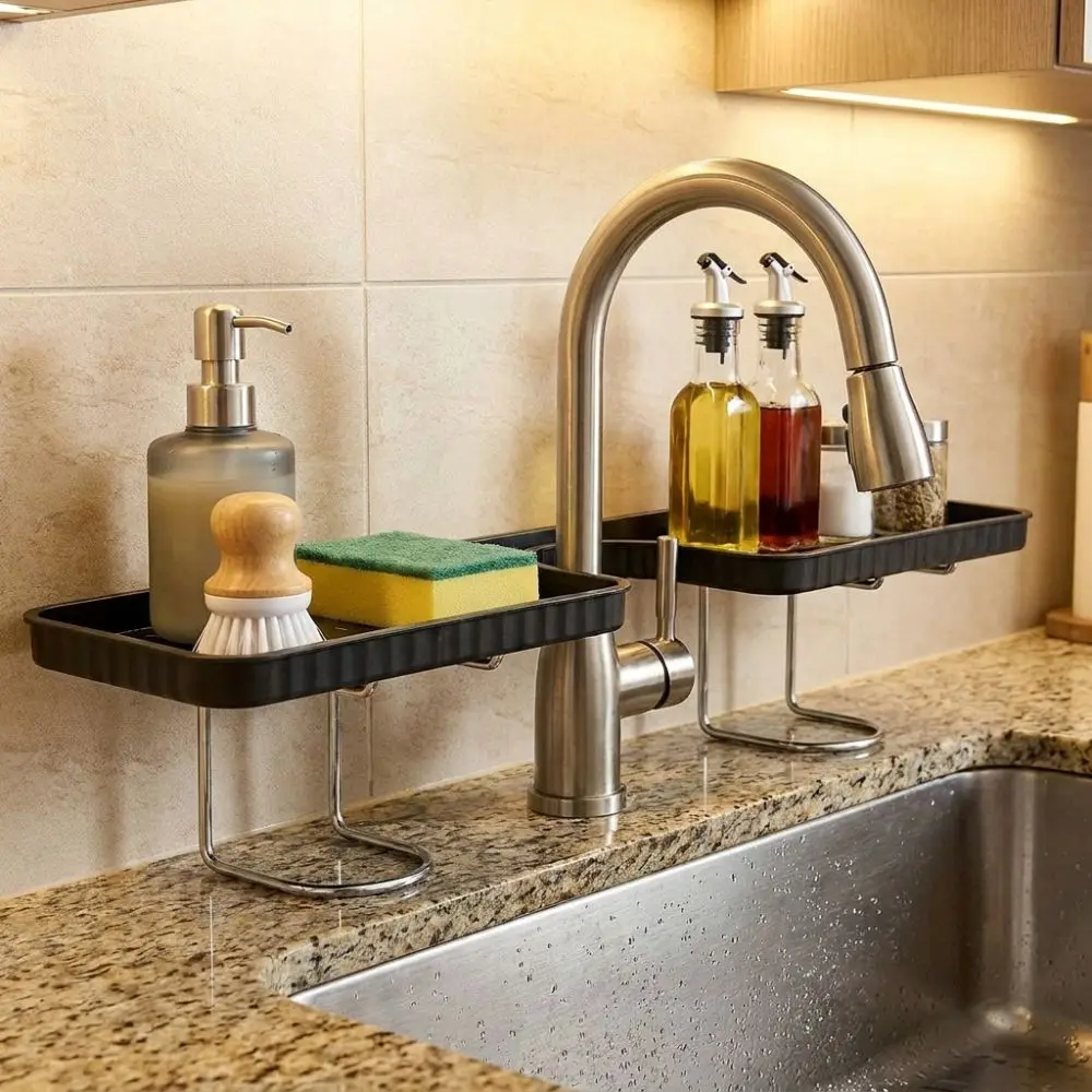 Bohrfreies Badezimmer-Aufbewahrungsregal mit Großer Kapazität, Rostfreies Spülbecken-Trockengestell, Platzsparender Wasserablauf-Kosmetikständer