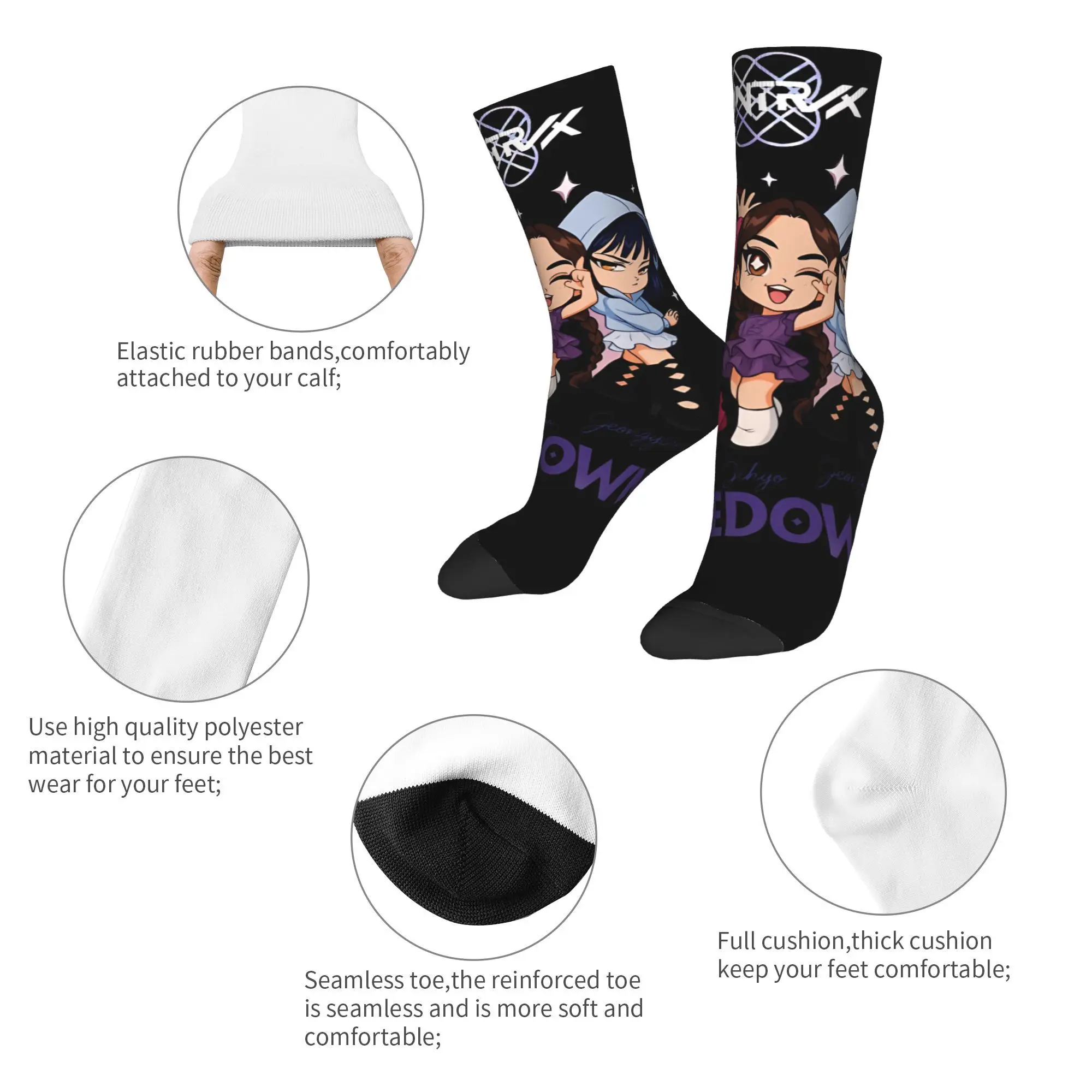 KPop Demon Hunters Socks  Casual Stockings Autumn Anti Sweat Adults Men Socks Comfortable Printed Cycling Socks