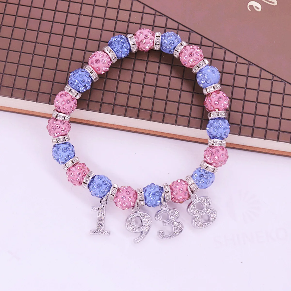 Adjust Stretch Beaded Light Blue Pink Crystal Beads Group Jack And Jill Symbol JJ 1938 Bracelets Jewelry