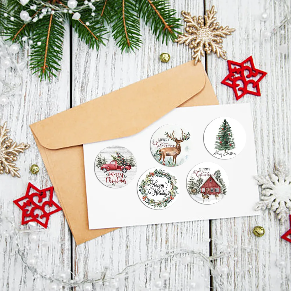500 قطعة 1 بوصة ملصقات عيد الميلاد للمغلف ملصقات عيد ميلاد سعيد مستديرة 8 تصاميم ملصقات ديكور لتزيين هدايا عيد الميلاد