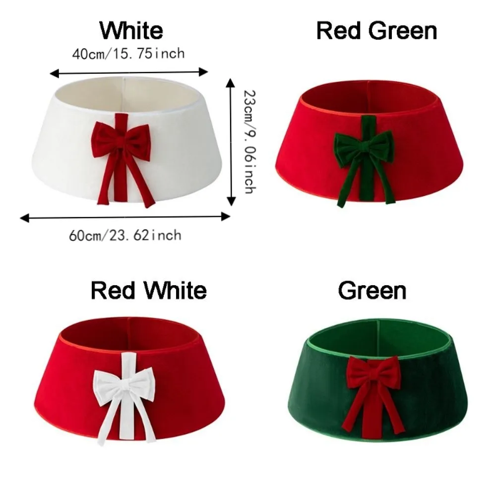 Christmas Tree Skirt with Bow Decorative Folding Xmas Tree Surround Collar Solid Color Christmas Tree Stand Skirt