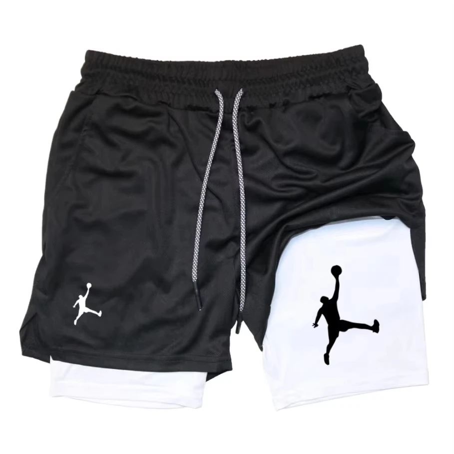 

American Light Luxury Trendy Brand Printing Fitness Exercise Two-in-one Compression Shorts Fast Drying Breathable Running Shorts