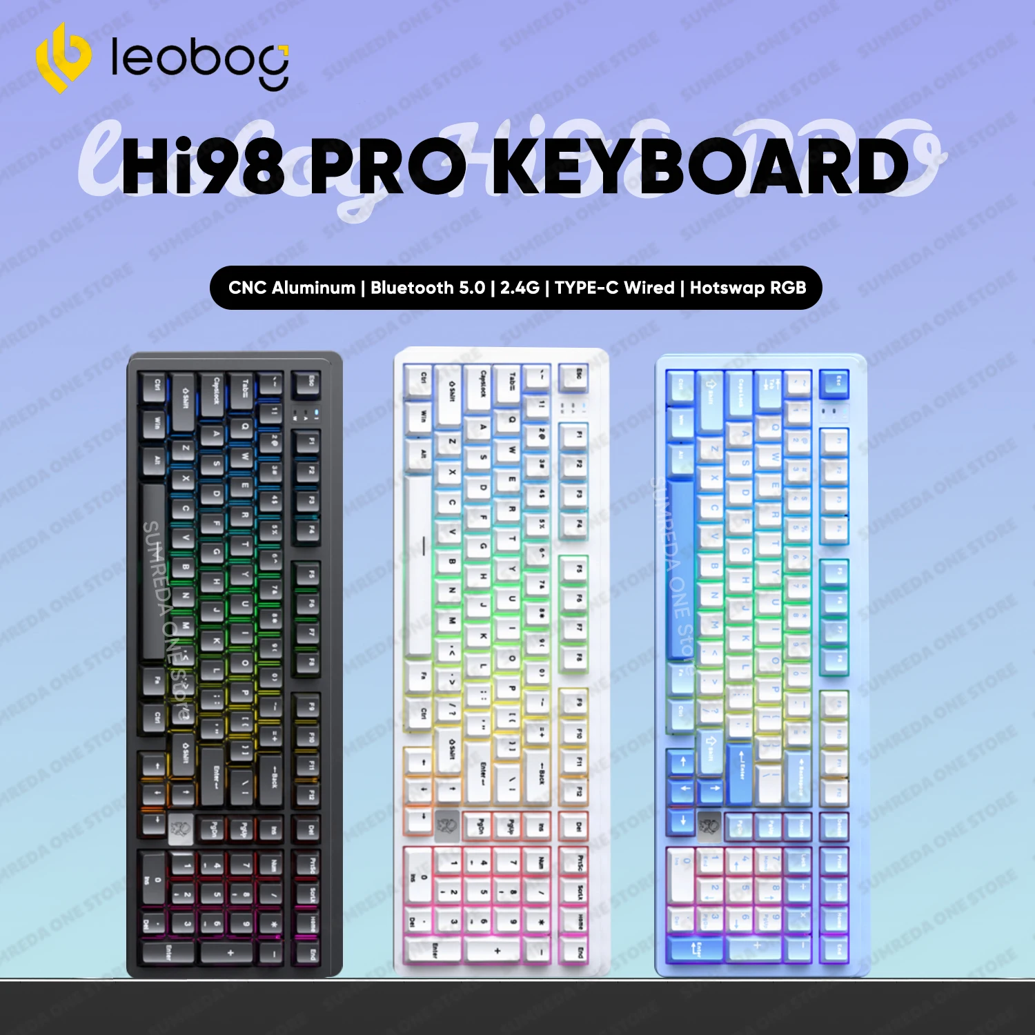 

Leobog Hi98 Pro Wireless Aluminum Gaming Mechanical Keyboard 101key Bluetooth 2.4G Wired RGB Hotswap Gamers Non-contact Keyboard